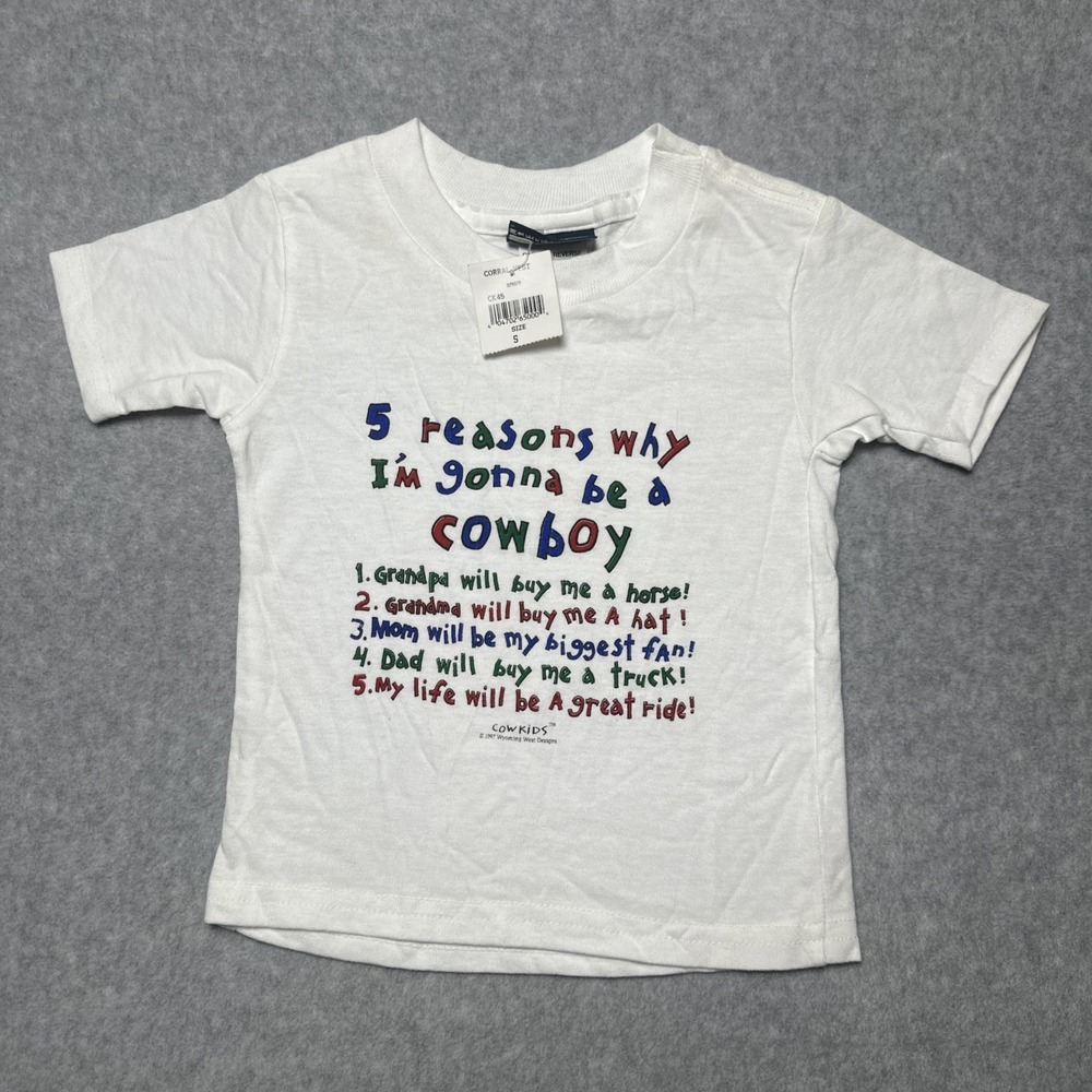 1997 Vintage Toddler Gerber Graphic Shirt 5 Reasons Why I'm Gonna Be A Cowboy 2T